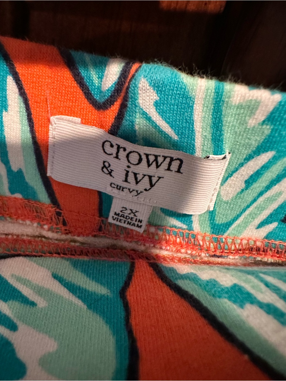 2X Cozy KNIT Vibrant Tropical Leaf Print Skirt with shorts SKORT - Orange & Teal - Picture 4 of 6